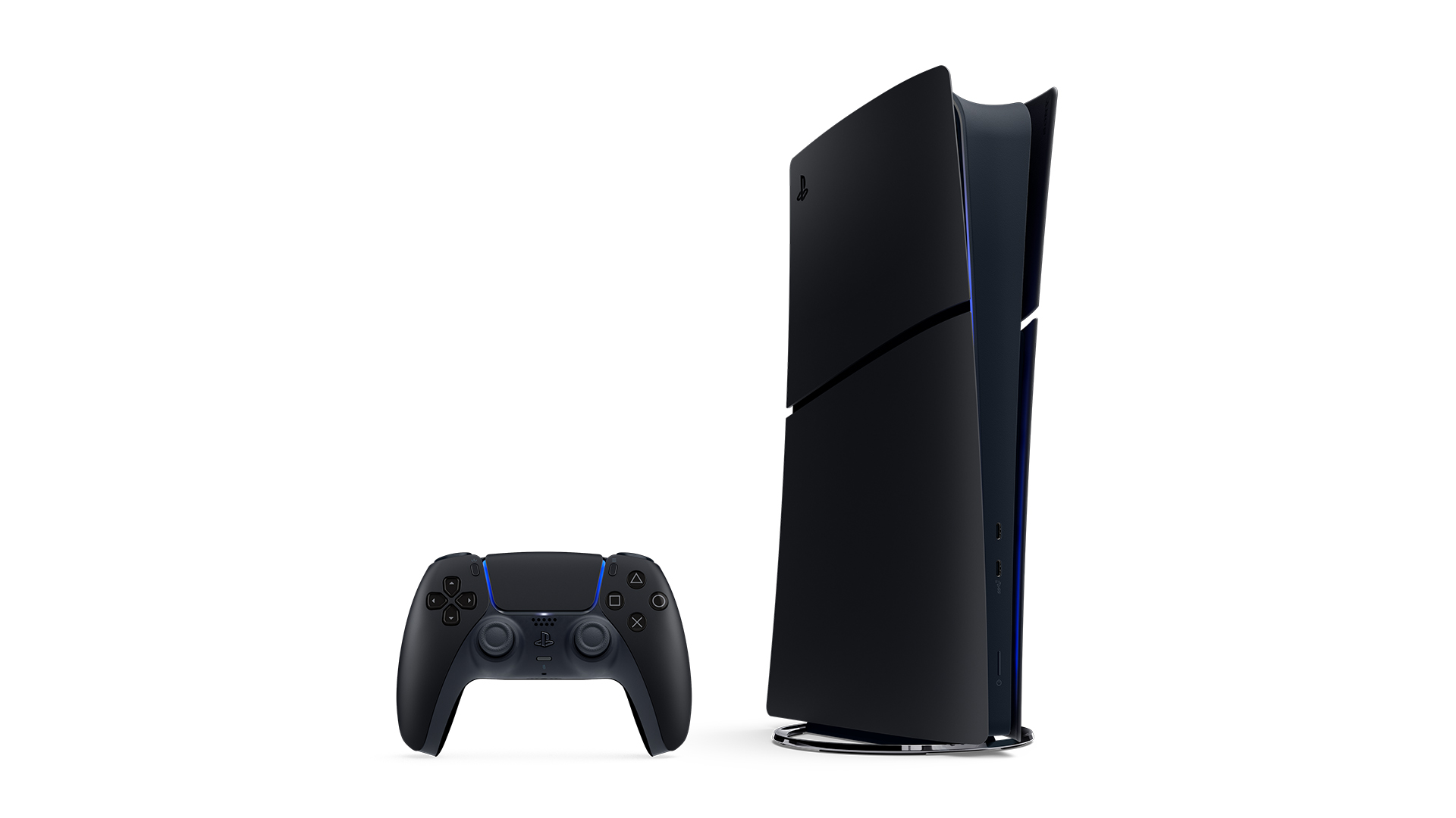 黒いPS5日本語専用本体を縦置きした公式製品写真