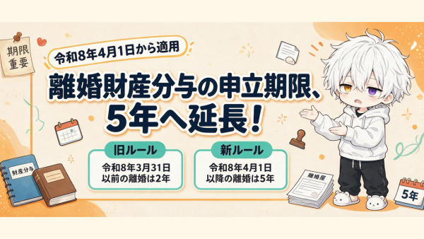 離婚後の財産分与、申立て期限は5年へ延長！令和8年3月31日以前の離婚は2年のまま